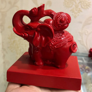 天然开光朱砂中国红吉祥如意象摆件室内办公招财聚财镇宅摆设大象