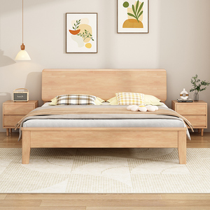 橡木床北欧实木床白色现代简约主卧1.8米双人床小户型婚床经济型