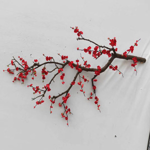 直销仿真梅花腊梅干树枝装饰红梅客厅壁挂酒店许愿树商场桃花摆件