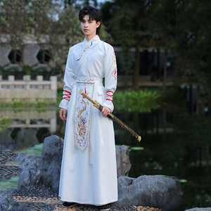 原创正版白色汉服男装春秋古风男士仙气夏季侠客古装男书生黑化系