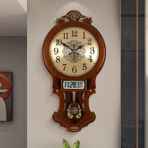 中式挂钟客厅家用时尚挂墙轻奢电波时钟表大气欧式复古静音壁挂表