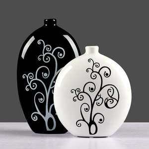 简约现代家居装饰品客厅红酒架摆件黑白任选创意陶瓷插花花瓶摆件