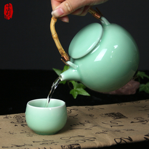包邮小小利青瓷陶瓷整套茶具家用玲珑玉质提梁茶壶茶杯耐高温礼品