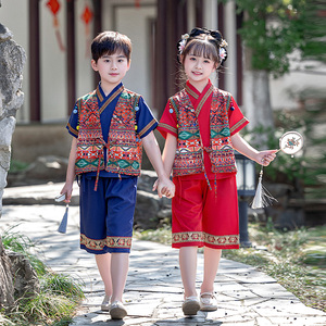 儿童广西三月三少数民族壮族服装彝族夏季男童短袖舞蹈服女童苗疆