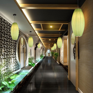 中式海洋布艺橄榄吊灯创意个性茶室茶楼餐厅火锅店过道中国风灯具