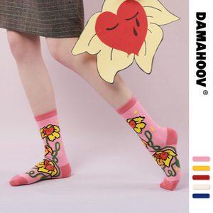 DAMAHOOV春夏新品花心插画卡通个性小众搞怪中长袜子女棉袜中筒袜