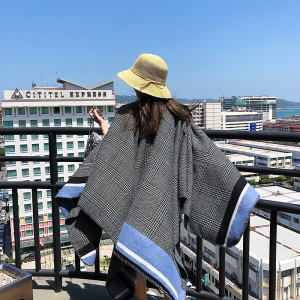 艾尤 夏季旅游度假开叉披肩 千鸟格围巾女加厚保暖斗篷空调大披风