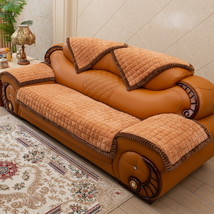 加厚冬季毛绒皮质沙发专用沙发垫防滑皮沙发坐垫套罩冬天沙发垫子