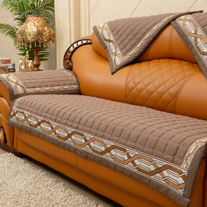 亚麻四季通用中式真皮沙发垫防滑三二一老式沙发坐垫沙发专用套罩