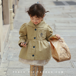 现货{Peach pie}韩国童装2023秋 女孩儿童可爱短版风衣夹克外套52
