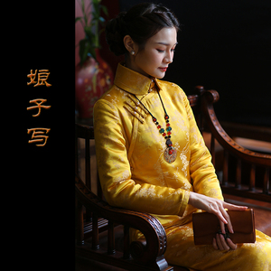 皇族*白领公寓娘子写重磅真丝全开襟盘扣长袖宫廷断码夹棉长旗袍