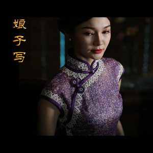 梅蕊*白领公寓娘子写双层真丝复刻民国日常花边小礼服长旗袍断码