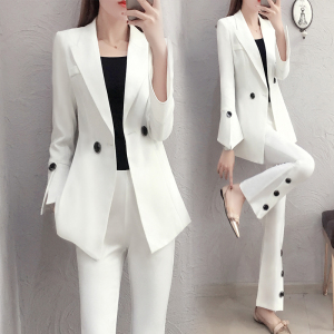 春季干练气质女装白色西装套装女时尚职业工装总裁修身西服两件套
