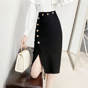 包臀半身裙中长款女及膝弹力工作高腰西装裙开叉职业一步裙子夏季