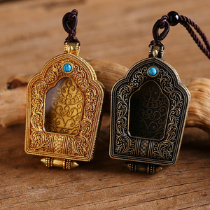 纯铜掐丝楞严咒挂件藏式嘎乌盒透明胎毛随身金刚杵个性男女士吊坠