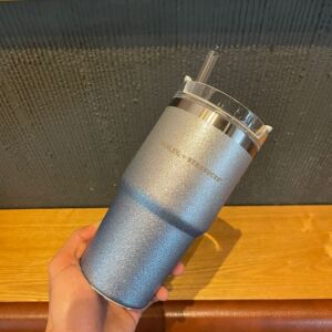 星巴克杯子蓝银闪耀渐变stanley不锈钢吸管杯大容量保温保冷车载