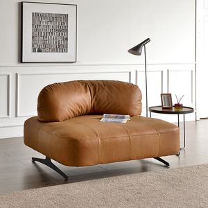 北欧意式极简全真皮进口头层牛皮苯胺复古客厅科技皮表情沙发单人