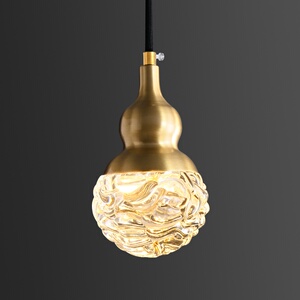 新中式葫芦形黄铜小吊灯全铜日式楼梯玄关入户玻璃灯罩禅意中国风