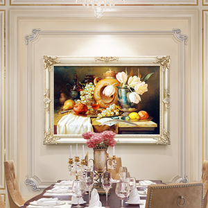 餐厅装饰画背景墙挂画饭厅壁画欧式大气画软装画水果花卉油画