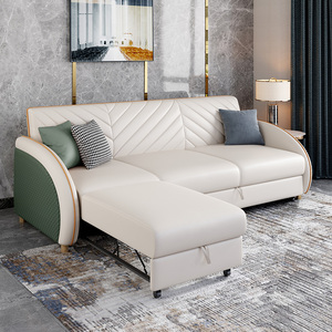 布雅迪高档轻奢真皮沙发床可折叠两用小户型多功能双拖床隐藏贵妃