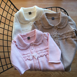 外单婴幼儿童女童纯棉线毛衣风衣女宝宝中长款大衣针织衫开衫外套