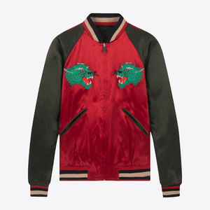 现货 gucci/古驰春夏新品虎头刺绣复古棒球服拉链男士夹克外套