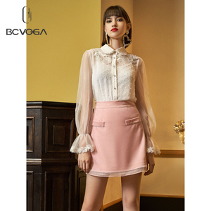 甜美百丝bcvoga春秋季新款潮流可爱网纱上衣衬衫女bcvoga旗舰店341