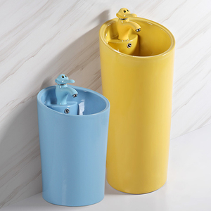 幼儿园洗手盆彩色儿童立柱盆一体卡通洗手池台户外落地式洗漱陶瓷