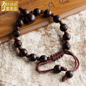 富美达 桃木葫芦佛珠手链女 六字真言木质木手串念珠饰品包邮