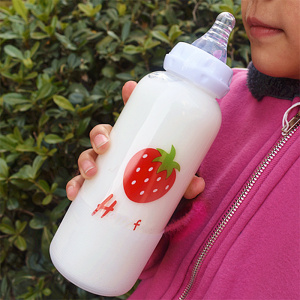 奶嘴可爱成人奶瓶儿童玻璃防烫防漏卡通小猫咪水果吸管玻璃杯