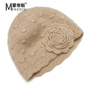 秋冬季100%纯羊绒帽子女手工编织毛线加厚保暖月子短款妈妈包头帽
