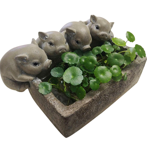 创意猪槽花盆铜钱草水培多肉植物无孔装饰盆栽可爱小猪花盆摆件