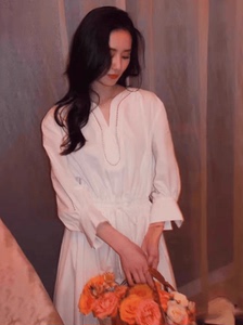 刘诗诗同款白色连衣裙夏收腰显瘦小众设计感气质长裙度假风小白裙