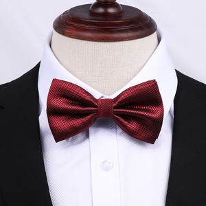 网格枣红领结婚礼衬衫新郎伴郎英伦蝴蝶结男士正装结婚酒红领结