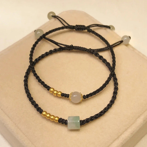 翡翠桶珠转运珠手绳白玉和田玉转运珠细款编织手链情侣礼物可调节