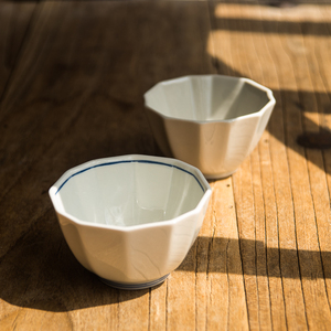 外贸出日本日式多边形手绘线条陶瓷小碗饭碗汤碗水果碗200ml毫升