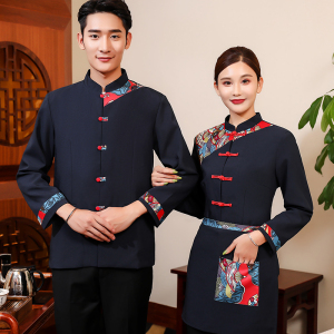 定制刺绣餐饮行业服务员个性前厅工作衣服咖啡馆长袖春秋时尚上装