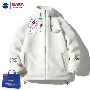 NASA旗舰店羊羔绒外套男生秋冬装2022新款高中学生加绒加厚棉衣潮
