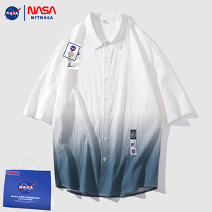 NASA联名情侣冰丝短袖衬衫男女夏季潮牌休闲薄款日系半袖T恤衬衣