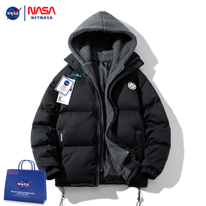 NFT NASA联名加绒加厚羊羔绒连帽外套男冬季棉衣宽松假两件面包服