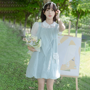 背带裙两件套装少女夏季日系小个子奶甜美可爱清纯穿搭吊带连衣裙