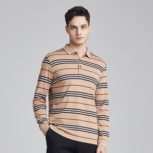 名鼠男装 轻奢经典色织条纹秋冬新品男士翻领短袖t恤修身polo衫