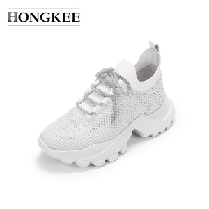 Hongkee/红科女鞋2022新款飞织透气老爹鞋夏季休闲运动鞋HD32Y103