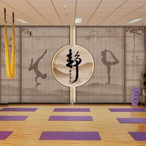 养生瑜伽馆墙纸3d新中式古典禅意装修背景墙壁画健身房工作室壁纸