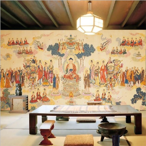 3d无缝壁画唐卡佛堂墙贴如来佛像贴画佛教万佛朝拜客厅背景壁画