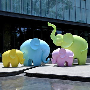 户外卡通大象雕塑售楼处花园装饰玻璃钢抽象动物幼儿园草坪大摆件