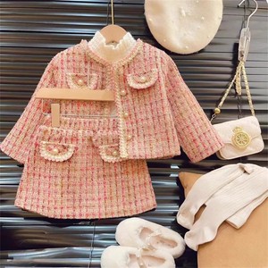 女童小香风格子套装夹棉加厚2023冬季新款韩版儿童时尚外套半身裙