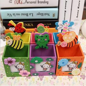 小蜜蜂笔筒创意书房卡通相框韩国学生小清新儿童收纳盒木质笔筒夹