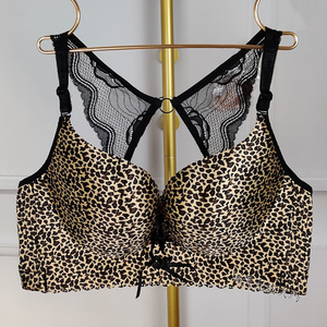拼蕾丝美背豹纹性感女士内衣胖妹妹前系绳后排扣文胸大码女装胸罩
