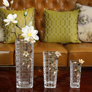 轻奢玻璃花瓶摆件透明插花水养客厅餐桌家居装饰珐琅彩水晶工艺品